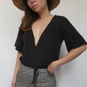 Charcoal gray wrap blouse
